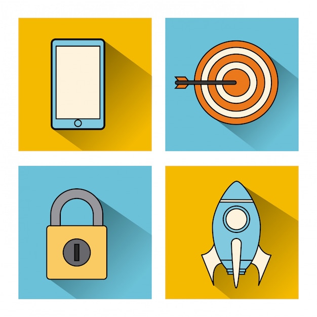 iconos planos de optimización de motor de búsqueda
