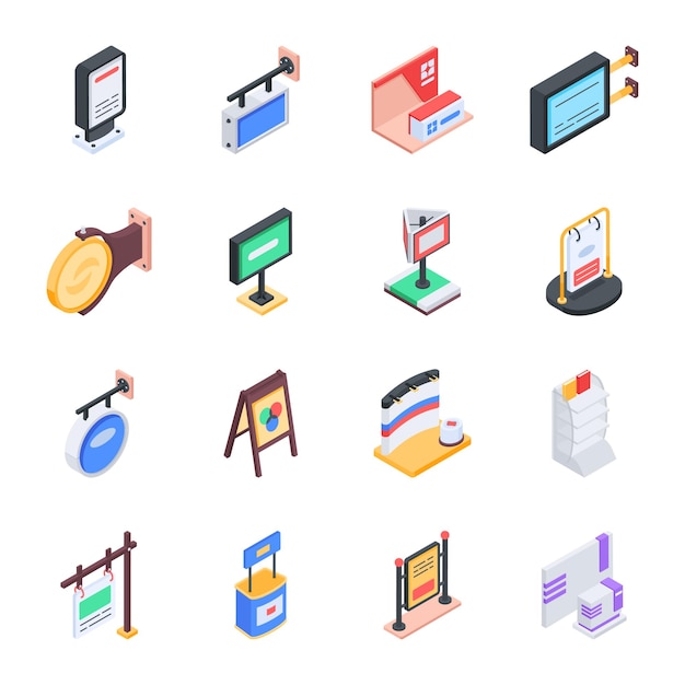 Iconos planos de paneles publicitarios al aire libre