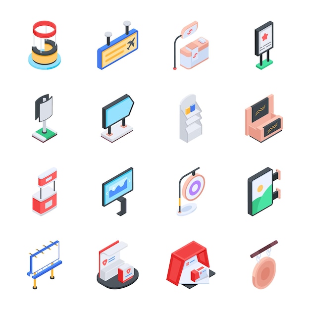 Iconos planos de paneles publicitarios al aire libre