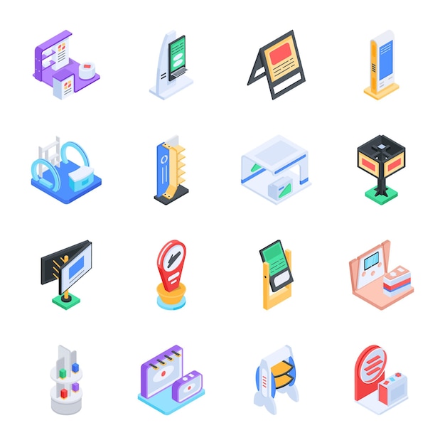 Iconos planos de paneles publicitarios al aire libre
