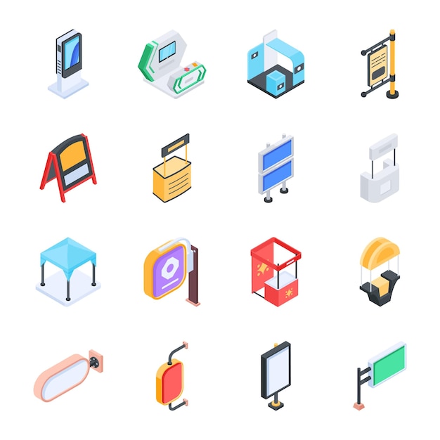 Iconos planos de paneles publicitarios al aire libre