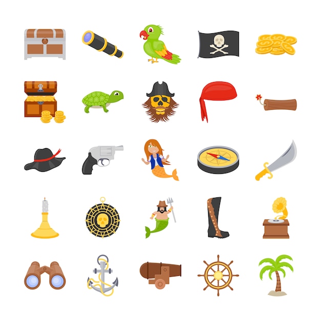 Vector los iconos planos de piratas