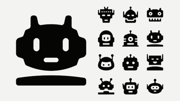 Iconos planos del rostro del robot