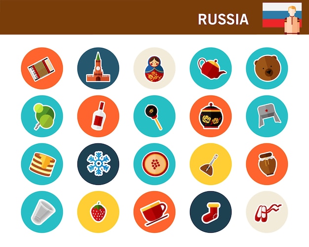 Iconos planos de rusia concepto