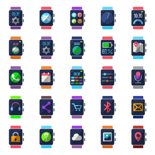 Iconos planos para la tecnología de relojes inteligentes digitales