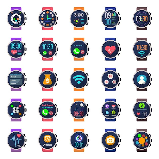 Iconos planos para la tecnología de relojes inteligentes digitales