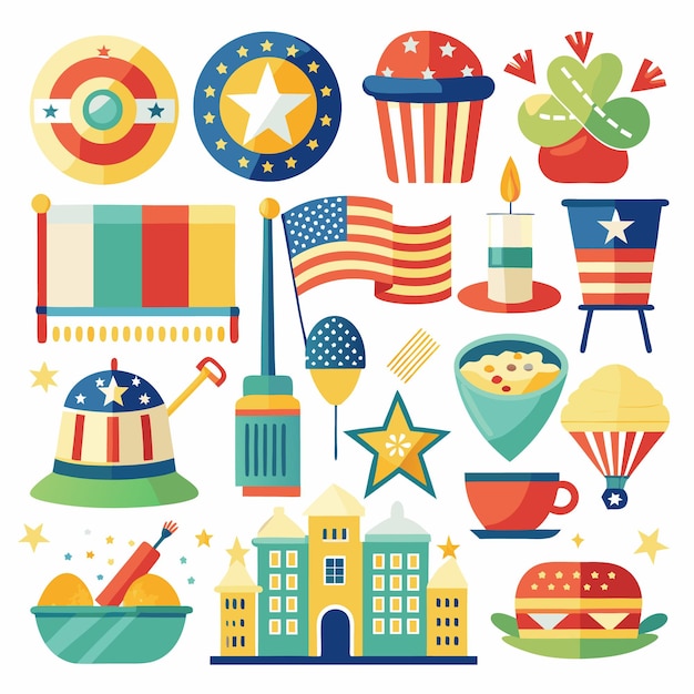 Iconos planos de temática patriótica perfectos para celebrar el Día de la Independencia