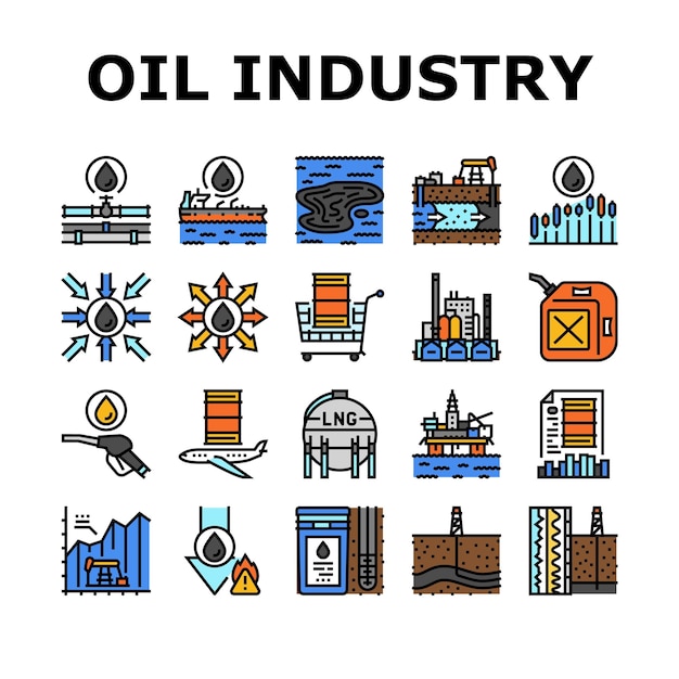 Iconos de plantas de gas de la fábrica de petróleo