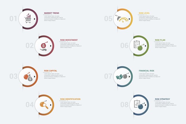 Iconos de plantilla de gestión de riesgos infográficos en diferentes