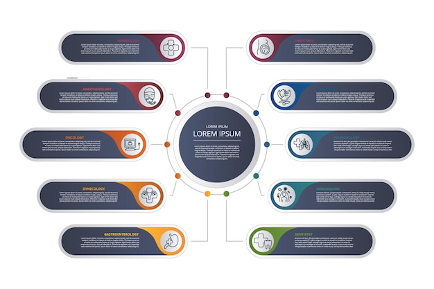 Iconos de plantilla médica de infografía en diferentes colores