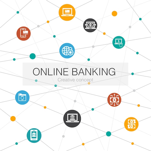 Iconos de plantilla web de banca en línea Contiene elementos como el éxito del dinero digital de la banca móvil