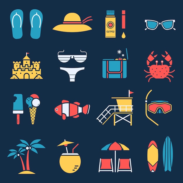 Iconos de la playa de verano