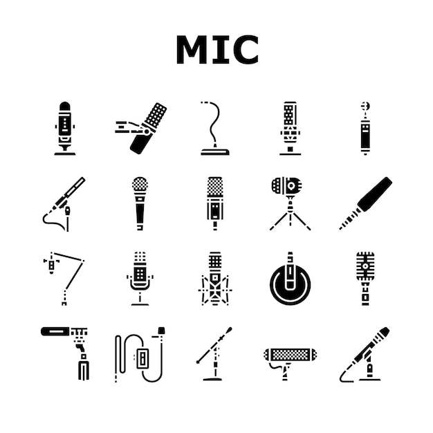 Iconos de podcast de voz de micrófono de micrófono establecer vector