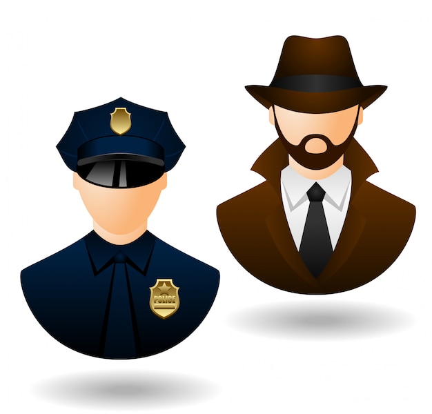 Vector iconos de la policía y detective de vectores para avatar