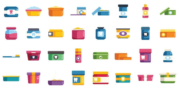 Iconos de polvo de dientes conjuntos de contorno vector salud dentista belleza