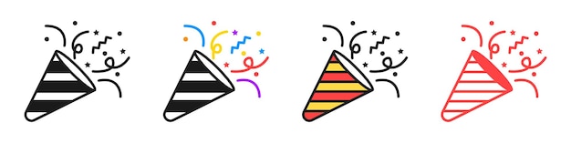 Iconos de popper de fiesta Confeti para fiestas y vacaciones Ilustración vectorial