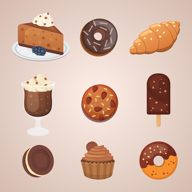 Iconos de postre dulce de chocolate