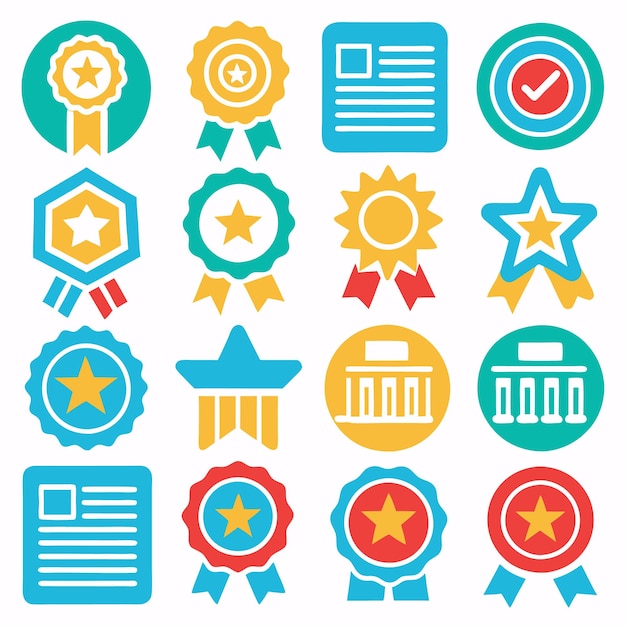 Iconos de premios coloridos con estrellas y cintas