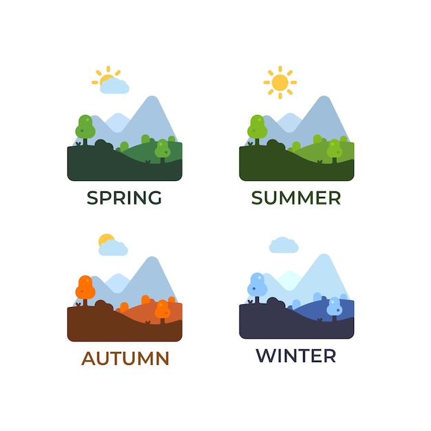 Vector iconos de primavera, verano, otoño e invierno en un estilo minimalista y plano