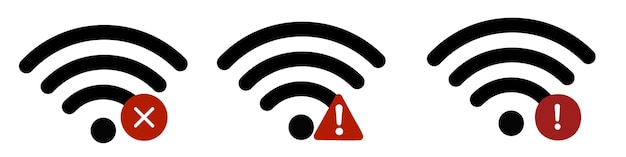 Iconos de problemas de conexión Wi-Fi y inalámbrica Íconos de problema de conexión a Internet Señal Wi-Fi Conexión inalámbrica