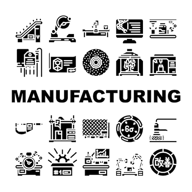 Los iconos de producción de fábrica de fabricación establecen el vector