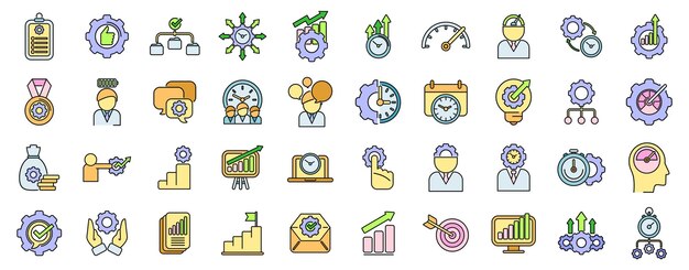 Los iconos de productividad establecen una línea de color vectorial