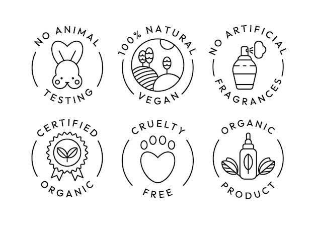 Iconos de productos ecológicos y libres de crueldad