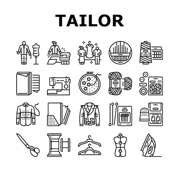 Iconos de la profesión de costurero y costurero Vector de conjuntos
