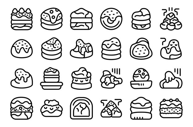 Iconos de Profiterole conjunto contorno vector Eclair comida pastel de cocina panadería