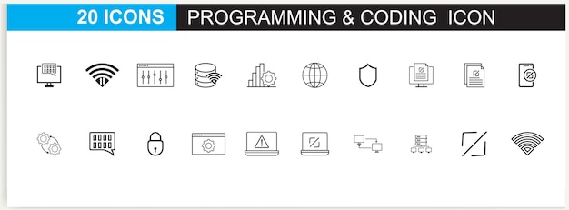 Vector iconos de programación y codificación de vectores gratuitos