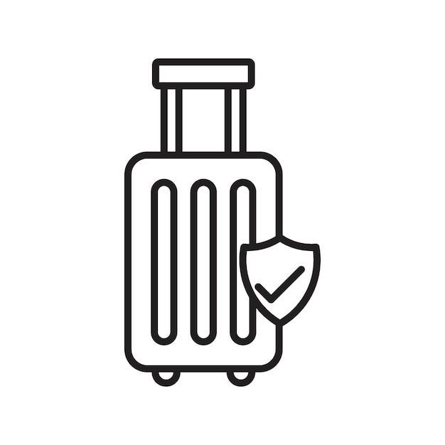Iconos de protección de equipaje Conjunto de símbolos vectoriales de escudo de seguro de viaje de equipaje en un estilo de relleno y delineado en negro Seguro y proteger equipaje de viaje Signo