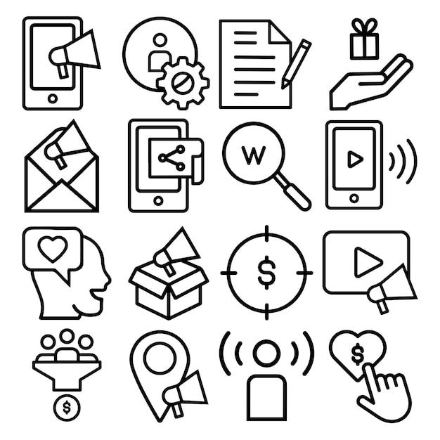 Iconos publicitarios de marketing comercial alineados