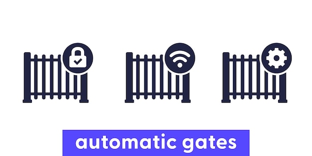 Iconos de puertas automáticas en el vector de puertas eléctricas blancas