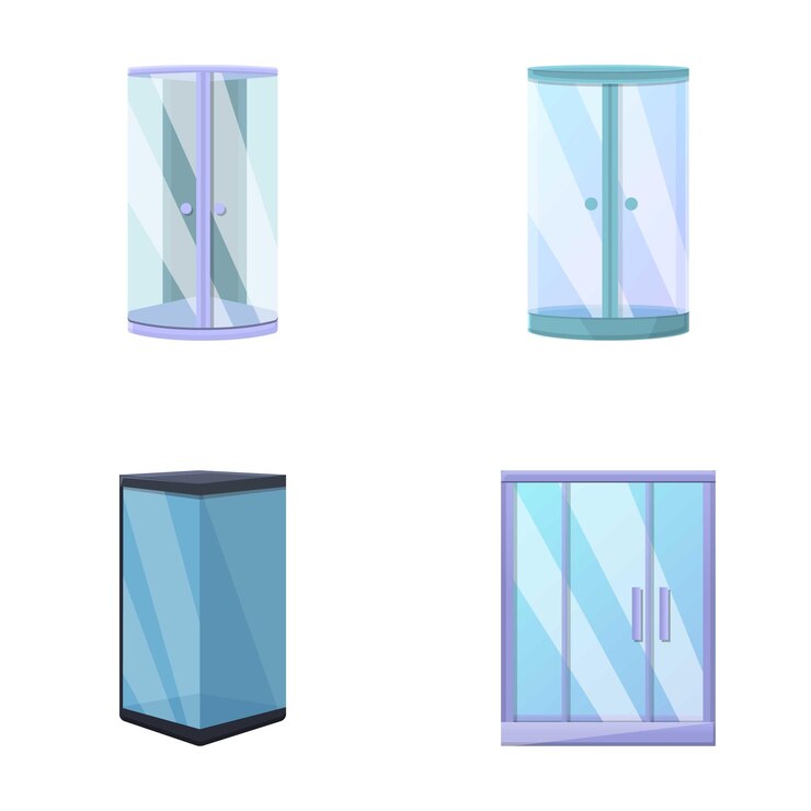 Vector iconos de puertas transparentes conjuntos de vectores de dibujos animados varias puertas de vidrio transparente