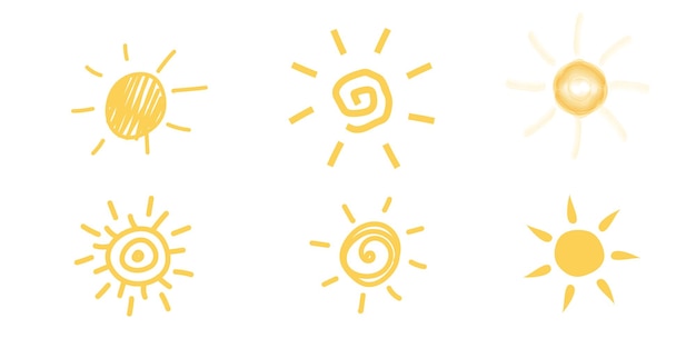 Iconos de puesta de sol amarillos Icones del sol amarillos Brillar rayos de sol puesta de sol Colección de iconos de puesta del sol Icones de estrella del sol amarillo Vector