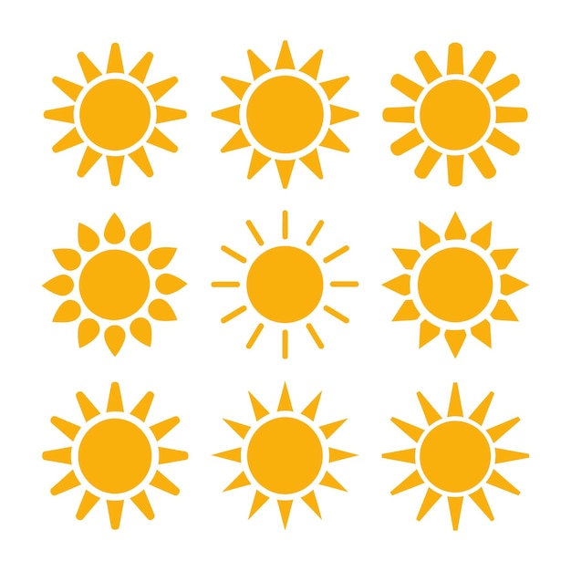 Iconos de puesta de sol Íconos de sol amarillos Icones de rayos de sol brillantes Colección de iconos de puesta del sol