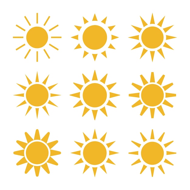 Iconos de puesta de sol Íconos de sol amarillos Icones de rayos de sol brillantes Colección de iconos de puesta del sol