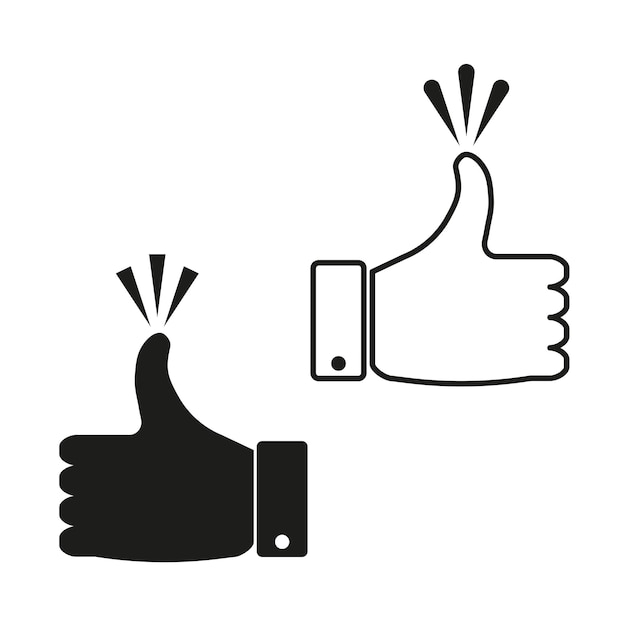 Iconos de pulgar hacia arriba Versiones en blanco y negro Diseño vectorial simple Aprobación y símbolos similares