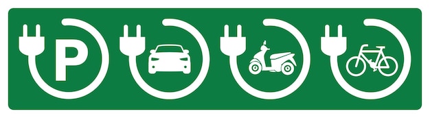 Vector iconos de puntos de carga eléctrica aislados sobre un fondo verde