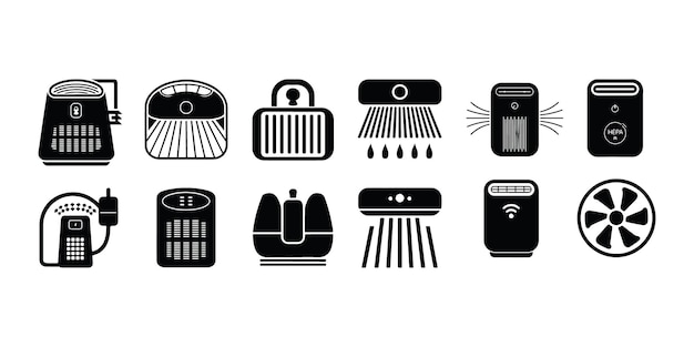 Iconos de purificadores de aire conjunto diseño vectorial ilustración vectorial de silueta de purificador de aire