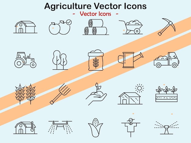 Iconos que ilustran la agricultura y los temas agrícolas en estilo vectorial