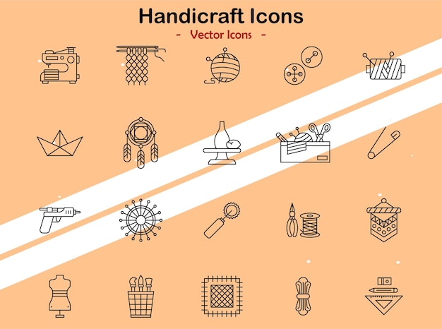 Iconos que ilustran artesanías y temas artesanales en estilo vectorial