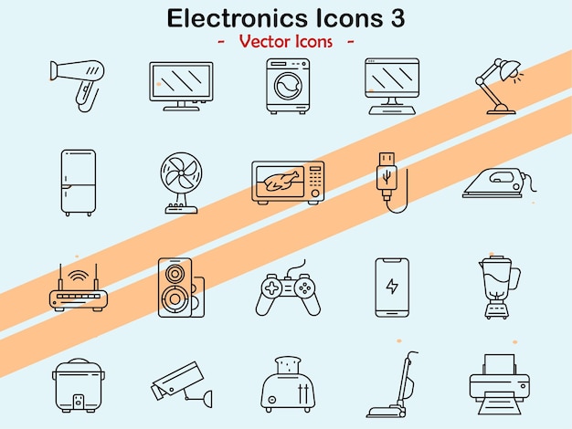 Iconos que ilustran artículos electrónicos y tecnológicos adicionales en estilo vectorial