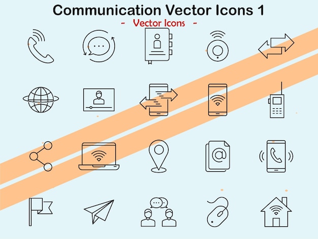 Iconos que ilustran temas de comunicación e interacción en estilo vectorial