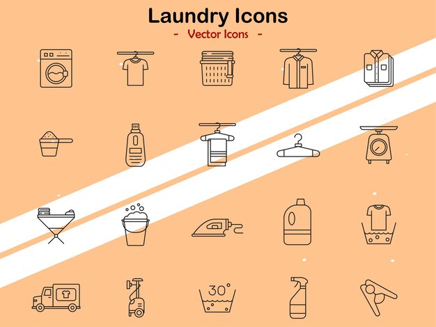 Iconos que ilustran temas de lavandería y limpieza en estilo vectorial