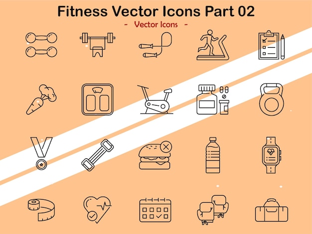 Iconos que ilustran varias actividades de fitness y equipos en estilo vectorial