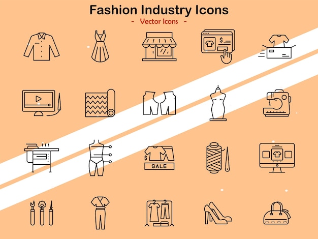 Iconos que ilustran varios aspectos de la industria de la moda como el diseño y el marketing