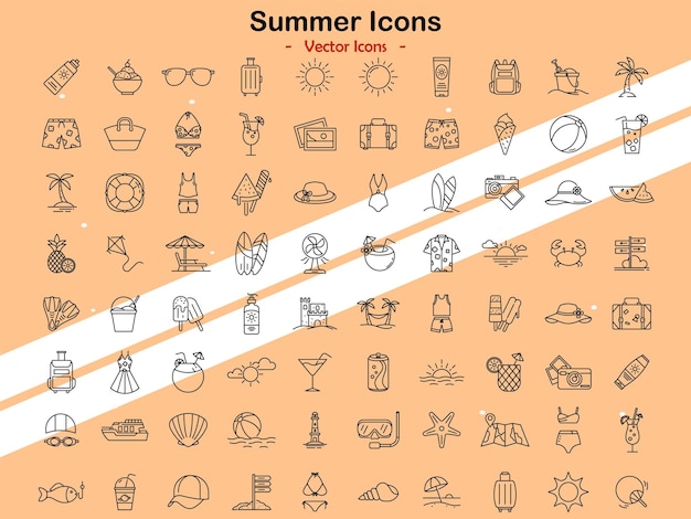 Iconos que muestran artículos y actividades relacionadas con el verano