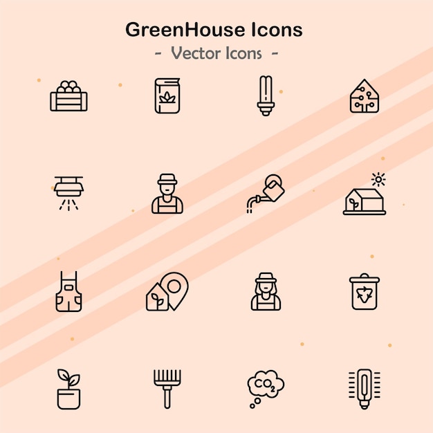 Iconos que muestran aspectos adicionales de los invernaderos y el cuidado de las plantas