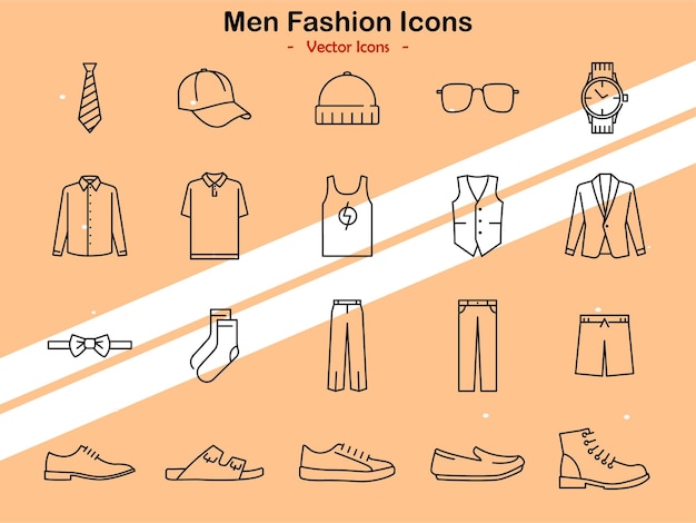 Iconos que muestran varios elementos de la moda masculina